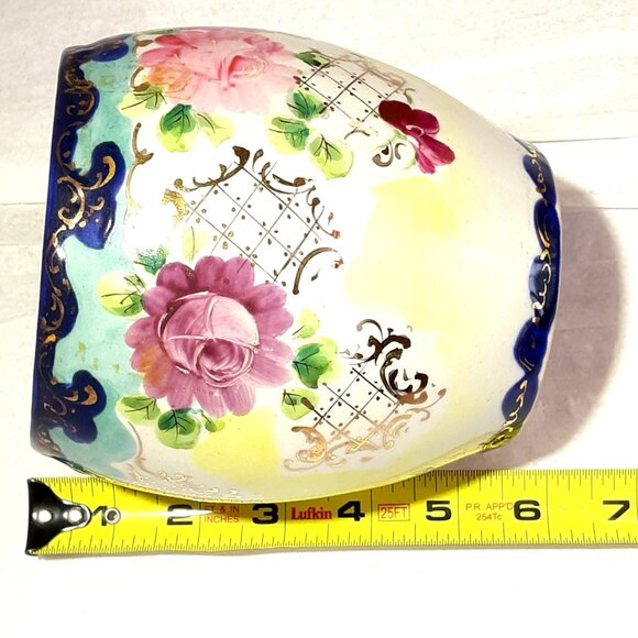 Vintage Hand-Painted Porcelain Floral Biscuit Jar with Lid Cobalt Blue Roses - Picture 8 of 8